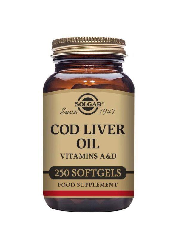 Solgar Cod Liver Oil Softgels - Pack of 250 - Premium Blend of Essential Fatty Acid - With Vitamins A & D - Supports brain, vision and heart health - Immunity Support - Gluten Free