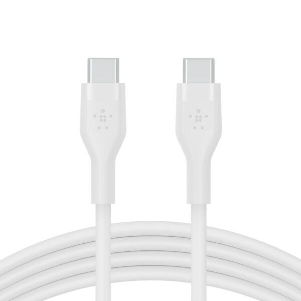 Belkin BoostCharge Flex silicone USB C charger cable, USB-IF certified USB type C to USB type C charging cable for iPhone 16, 15, Galaxy S24, S23, iPad, MacBook, Note, Pixel and more - 1m, white