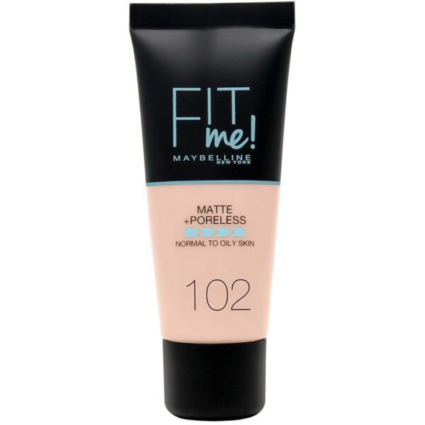 Maybelline Fit Me Foundation, Medium Coverage, Blendable With a Matte and Poreless Finish, For Normal to Oily Skin, Shade: 102 Fair Ivory, 30ml