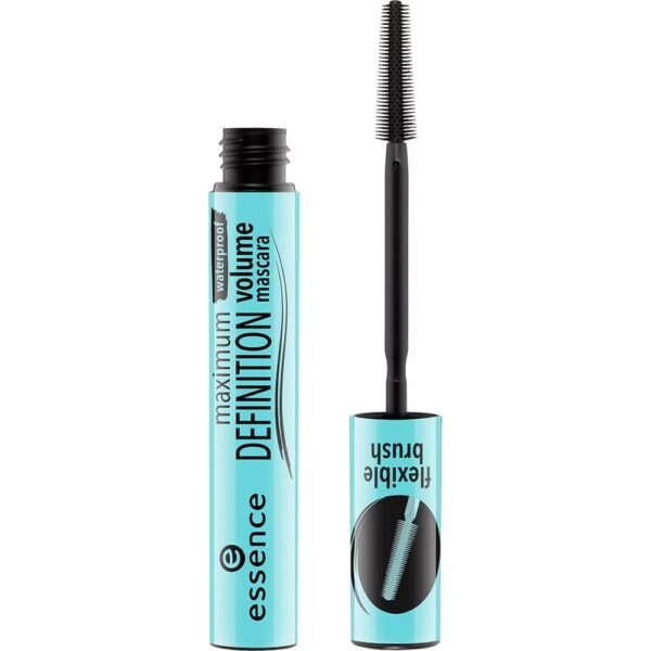 essence cosmetics Maximum Definition Waterproof Volume Mascara, Mascara, Flexible Brush, Waterproof, Black, Defining, Volumizing, Waterproof, Vegan, Perfume Free (8 ml)