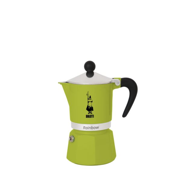 Bialetti Rainbow Caffettiera Colorata, Alluminio, Verde, 3 Tazze, Green, 30 x 20 x 15 cm