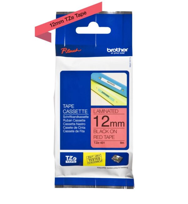 BROTHER TZE431 P-Touch Label Tape Black on Red ½'' / 12mm