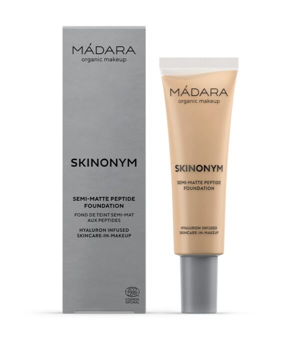 MÁDARA Organic Skincare |SKINONYM Semi-Matte Peptide Foundation, #50 GOLDEN SAND, 30ml – Boosted by collagen-supporting peptides, Adapts to the skin's texture, Dermatologically tested.