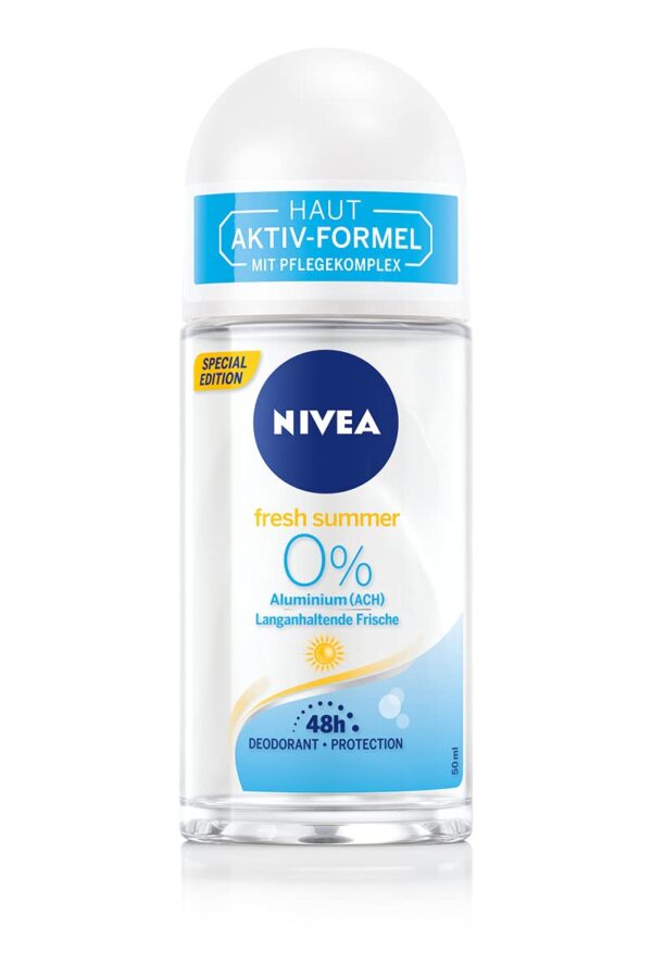 NIVEA Fresh Summer roll-on deodorant (50 ml), deodorant without aluminium (ACH) with summery fragrance and refreshing formula, deodorant with 48h protection and gentle care