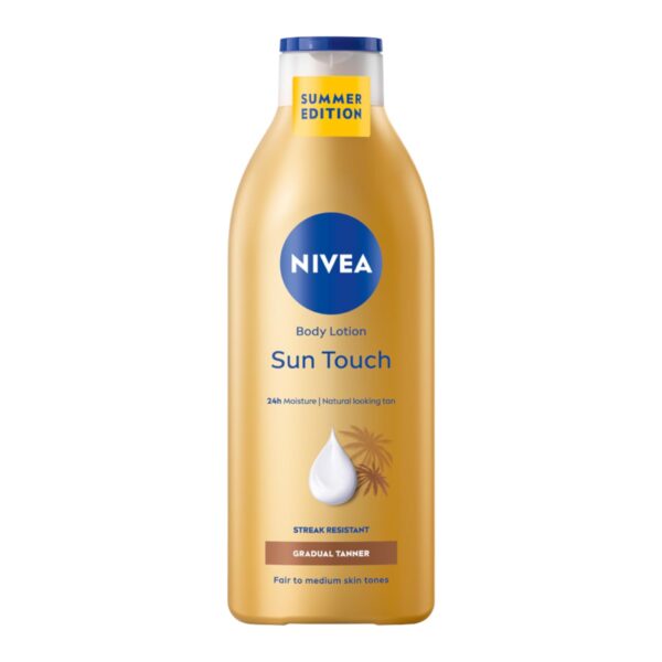 NIVEA Sun Touch Body Lotion (400 ml), Gentle Tanning Effect Without Streaks, Moisturising Body Cream with Ginkgo Extract and Grape Seed Oil