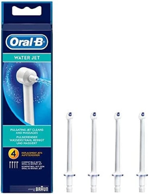 Oral-B WaterJet replacement nozzles for oral wash/interdental cleaner, pack of 4, for thorough teeth cleaning and massage of the gums, white