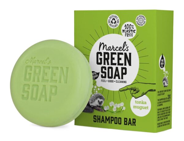 Marcel's Green Soap - Shampoo Bar Tonka & Muguet - Daily use, plastic and sulfate free - Saves 3 bottles of regular Shampoo - 100% Eco friendly - 100% Vegan - 97% Biodegradable - 90 G