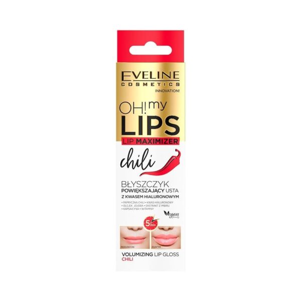 Eveline Cosmetics Oh! My Lips Lip Plumping Gloss with Hyaluronic Acid & Chili Extract - VOLUME MAXIMIZE™ Technology for Fuller Lips