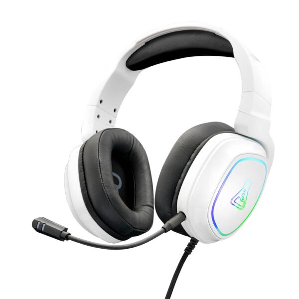 The G-Lab - Korp Radium Gaming Headset with Detachable Mic, Gaming Headset with LED Light, Gaming Headset with Stereo Sound Bass 3.5 mm Jack Compatible with PS4/PS5/Xbox/Switch/PC (White)