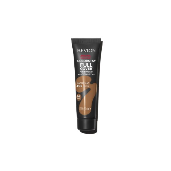 Revlon ColorStay Full Cover Longwear Matte Foundation, Heat & Sweat Resistant Lightweight Face Makeup, Almond (405), 30ml