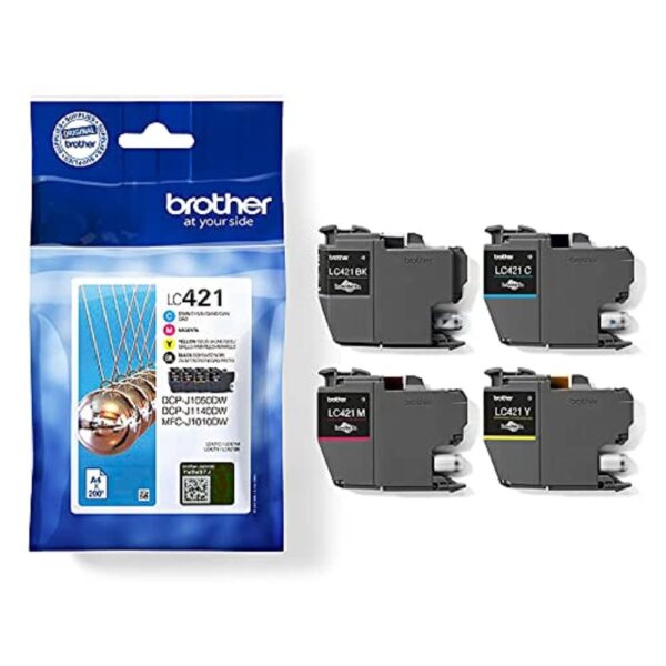 BROTHER, LC-421BK/LC-421C/LC-421M/LC-421Y Inkjet Cartridges, Black/Cyan/Magenta/Yellow, Multi-Pack, Includes 4 x Inkjet Cartridges, Brother Genuine Supplies