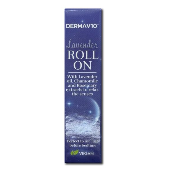 Derma V10 Lavender Roll On, Blend of Lavender Oil, Chamomile and Rosemary Extract to Promote Peaceful and Restful Night Sleep, Aids in Calming and Relaxing The Mind and Body, Vegan Friendly