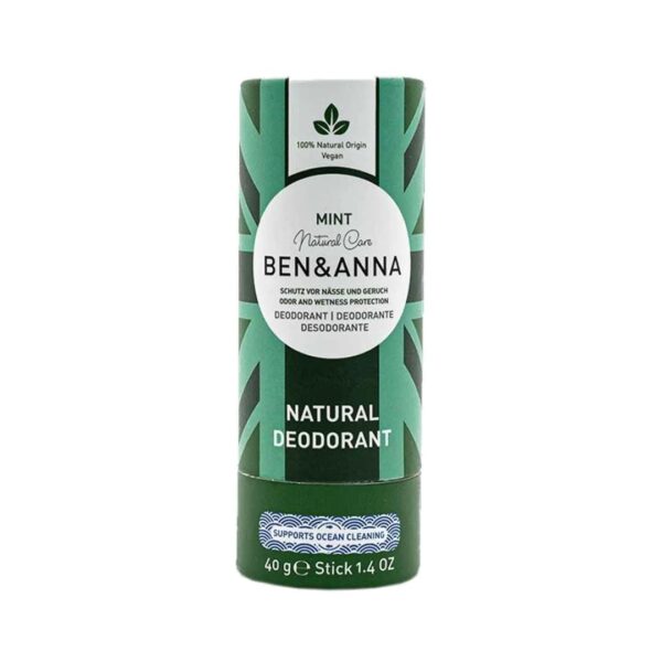 BEN & ANNA Mint - Natural Deodorant Stick for Men and Women | Vegan & Natural Cosmetics | Sustainable in Papertube | Against Heavy Sweating | Aluminium-free (40 g (Pack of 1), Mint)