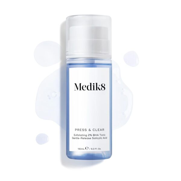 Medik8 Press & Clear - Exfoliating 2% BHA Clarifying Toner - Salicylic & Tranexamic Acid - Reduces Blemishes, Blackheads & Oiliness - 150ml