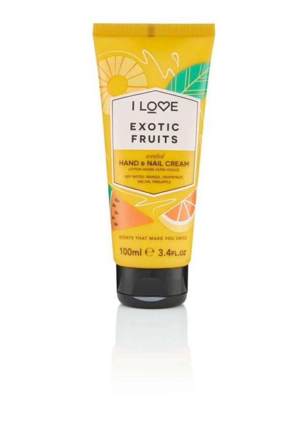 I Love Exotic Fruits Scented Hand & Nail Cream, Packed With Shea Butter & Coconut Oil to Rejuvenate & Nourish the Skin, 93% Naturally Derived Ingredients Including Vitamin, VeganFriendly 100ml