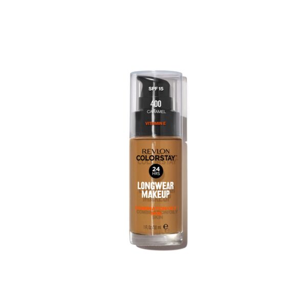 Revlon Colorstay Liquid Foundation Makeup Combination/Oily Skin SPF 15, Longwear Medium-Full Coverage With Matte Finish, Caramel (400), 30 Ml