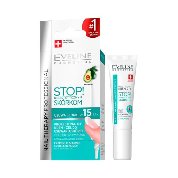 Eveline Cosmetics Nail Therapy Professional Professional Cuticle Remover Cream-Gel with Avocado Oil - Prevents Hangnails, Cracking, and Overgrowth - 12 ml