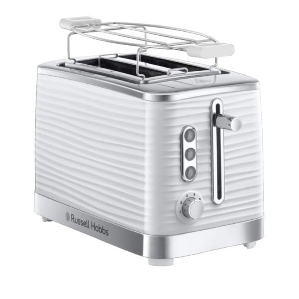 Russell Hobbs Inspire 24370-56 Toaster [for 2 Slices] with High-Quality High-Gloss Structure (Extra Wide Toast Slots, Including Bun Attachment, 6 Browning Levels + Defrost & Reheat Function) White