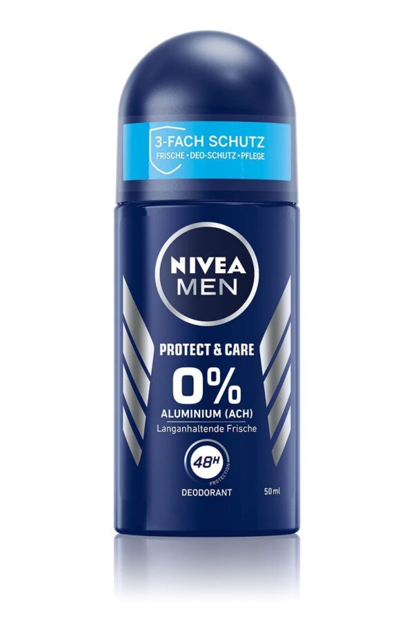 NIVEA MEN Protect & Care Roll-On Deodorant (50 ml), Gentle Deodorant without Aluminium (ACH) for a Long-Lasting Fresh Skin Feeling, Nourishing Deodorant with 48-Hour Deodorant Protection