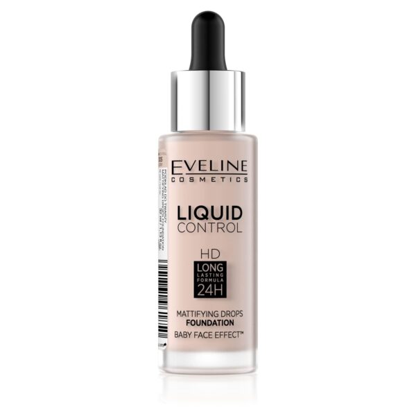 Eveline Cosmetics Liquid Control HD Eveline Liquid Control HD Long-Lasting 24H Foundation No 005 Ivory - Lightweight Breathable Formula for Flawless Skin