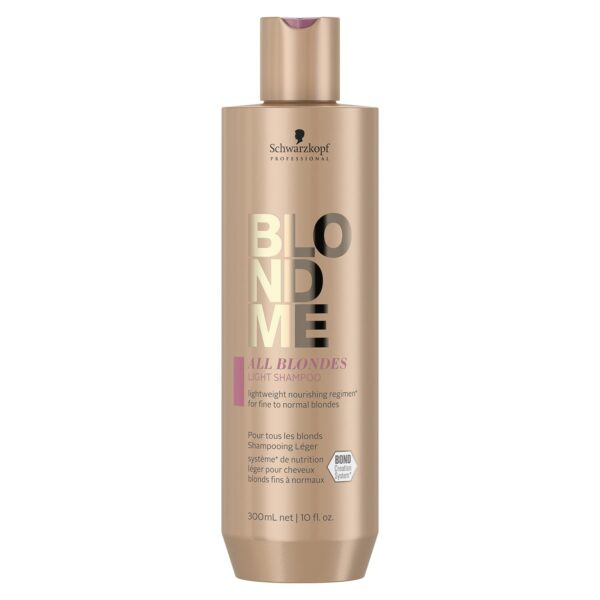 Schwarzkopf Professional BLONDME All Blondes Light Shampoo For Colored Lighthened Bleached Hair 3D Bond Creation System Mulberry Silk Extract Nourishing Softening Shining 300 ml