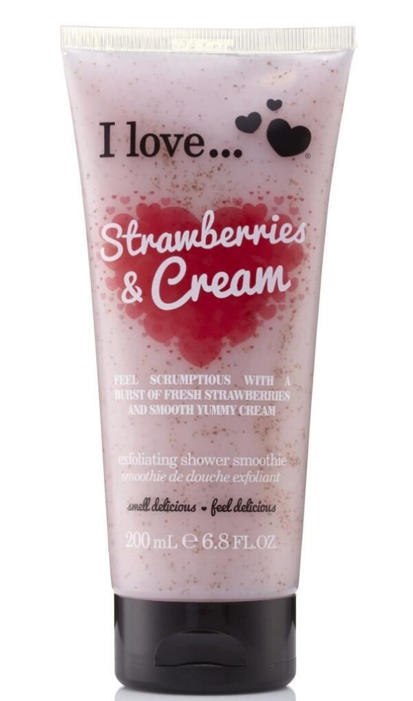 I Love Originals Strawberries & Cream Shower Smoothie, Enriched With Natural Almond Shell to Remove Impurities & Dead Cells, Leaves Skin Feeling Cleansed, VeganFriendly 200ml