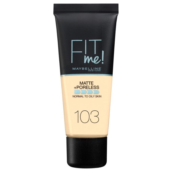 Maybelline Fit Me Foundation, Matte and Poreless, Full Coverage Blendable Normal to Oily Skin, 103 Pure Ivory, 30 ml (Pack of 1)