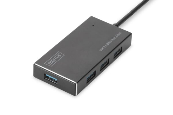 DIGITUS 4 Port USB Hub - Super Speed USB 3.0-5Gbps - Plug & Play - Aluminium Housing - Black