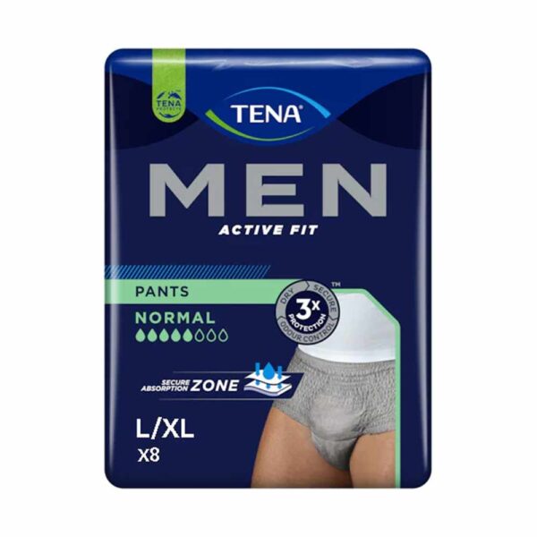 Tena Men Active Fit Pants Normal Absorbent Panties Men Size L/XL, 8 Pieces