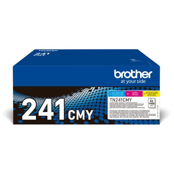 BROTHER TN-241C/TN-241M/TN-241Y Toner Cartridges, Cyan/Magenta/Yellow, Rainbow Pack, Standard Yield, includes 3 x Toner Cartridges, Genuine Supplies