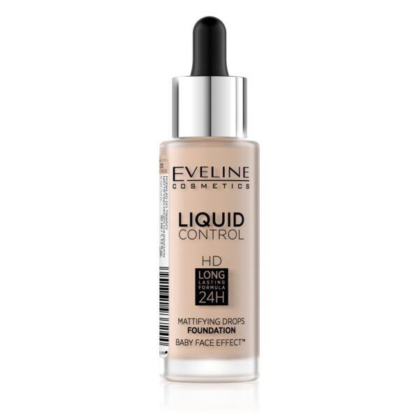 Eveline Cosmetics Liquid Control HD Eveline Liquid Control HD Long-Lasting 24H Foundation, No. 010 Light Beige - Breathable, Lightweight Formula for Radiant, Flawless Skin