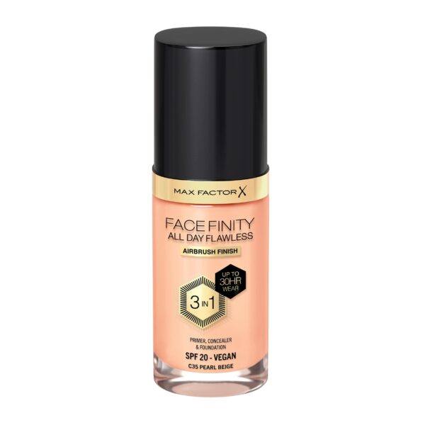 Max Factor Facefinity 3-in-1 All Day Flawless Liquid Foundation, SPF 20 - 35 Pearl Beige (Packaging May Vary)