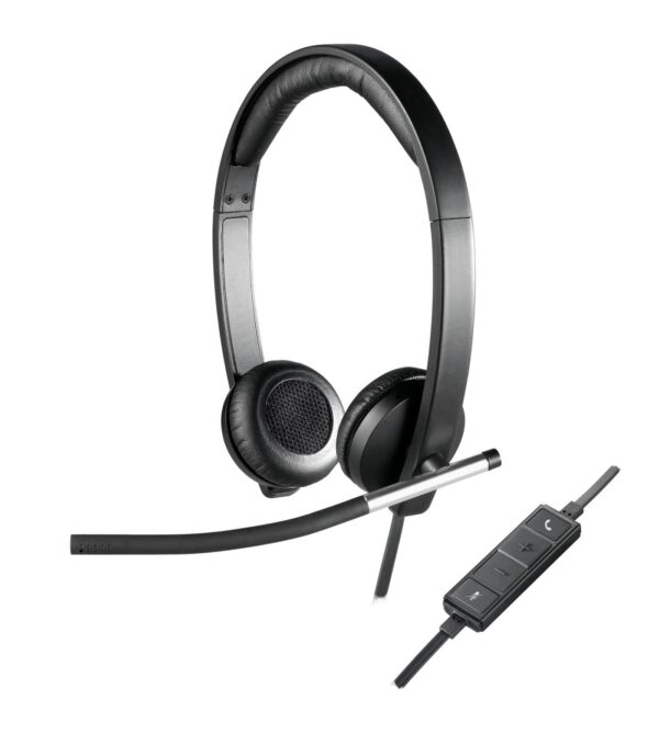 Logitech H650e Wired Headset, Stereo Headphones with Noise-Cancelling Microphone, USB, In-Line Controls, Indicator LED, PC/Mac/Laptop - Black