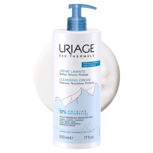 Uriage Cleansing Cream 500ml - Moisturizing Body Cleanser with Shea Butter - 2-in-1 Cleansing & Nourishing - Face, Body & Hair - 92% Natural Origin, Paraben & Soap-Free - Physiological pH