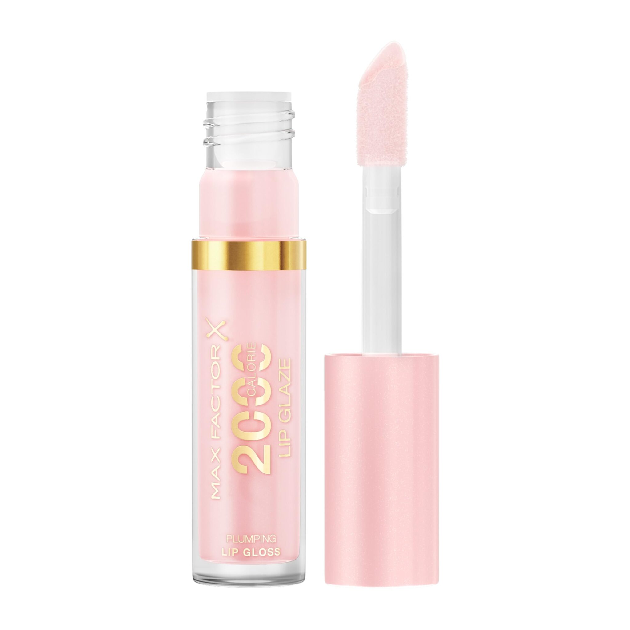 Max Factor 2000 Calorie Lip Glaze Cotton Candy, Full Shine Lip Gloss, Nourishing with Hyaluronic Acid & Squalane, Instant Plump, Non-Sticky, Vanilla-Milk Scent, Fuller Looking Lips