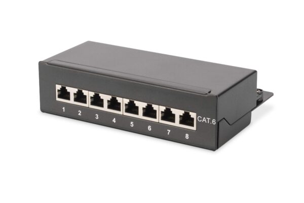 DIGITUS Desktop Patch Panel 8-Port/Cat.6 / Shielded/Cable Installation via LSA Terminals Colour Coded According to EIA/TIA 568A+B / RAL9005 Black