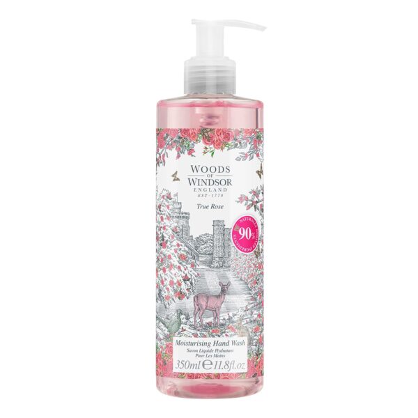 Woods of Windsor Rose Hand Wash, Moisturising Soap with Notes of Rose Otto and Damask Rose, Liquid Hand Soap with Pump to Help Soften and Moisturise Skin, True Rose Scent 350ml