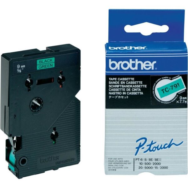 Brother TC 791 - Laminated tape - 9 mm - black on green