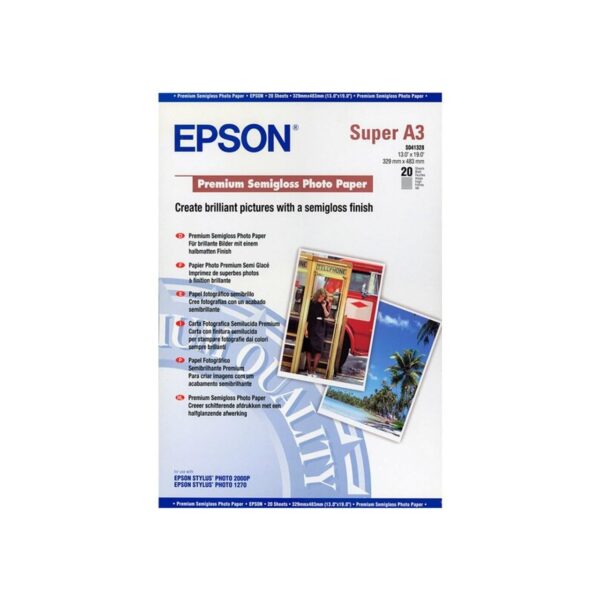 Epson A3 Premium Semi-Gloss Photo Paper A3+ 250gsm 20 Count (Pack of 1) C13S041328