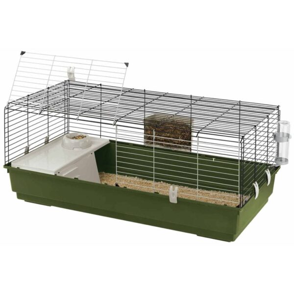 FERPLAST Rodent Cage RABBIT 120 for Rabbits, Guinea Pigs, Guinea Pigs, in Metal, Accessories included: Manger, Drinking bottle, House, Bowl. 118x58.5xh49.5cm