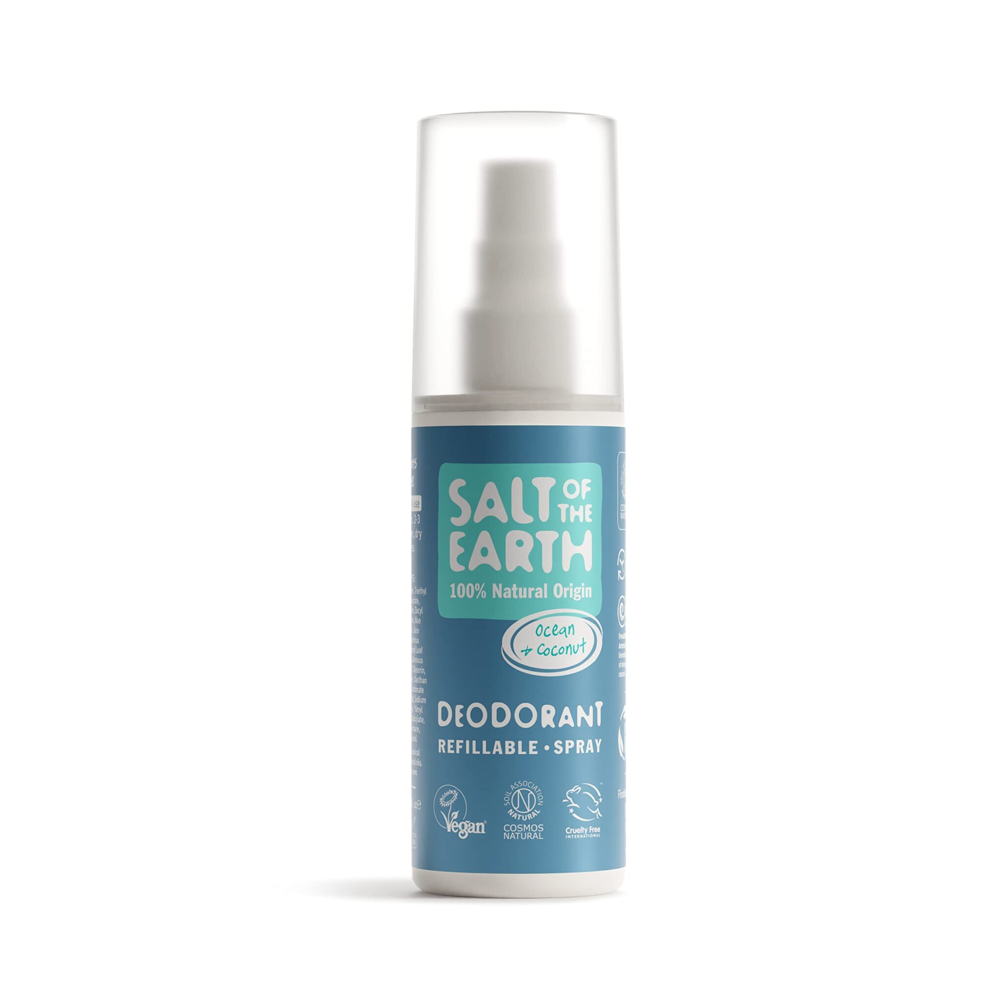 Salt of the Earth – Refillable Natural Deodorant Spray – 100% Natural Origin Ingredients - Vegan, Long Lasting Protection – Suitable For Women, Men & Kids – Ocean & Coconut - 100 ml