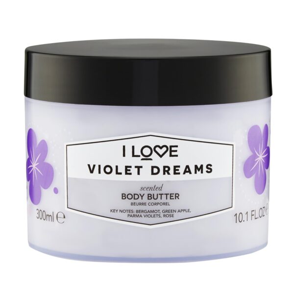 I Love Violet Dreams Scented Body Butter, Packed With Shea Butter & Coconut Oil to Regenerate & Nourish the Skin, 85% Naturally Derived Ingredients, VeganFriendly 330ml