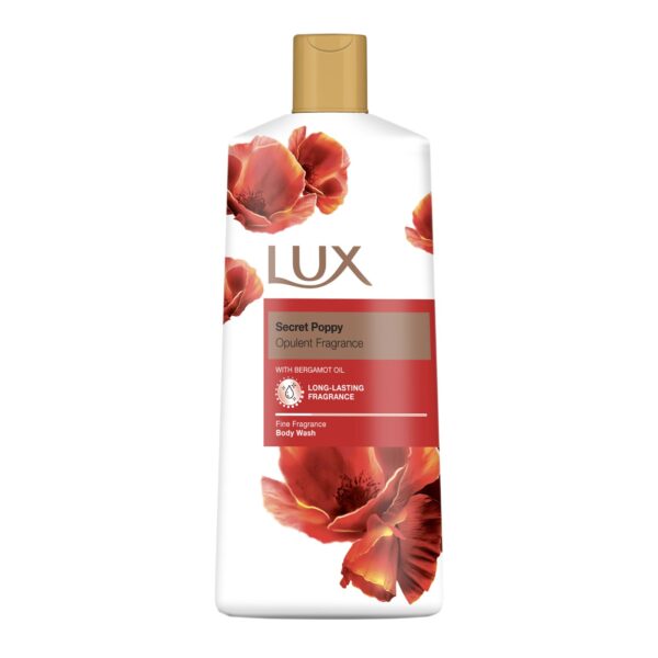 LUX Secret Poppy Body Wash with Bergamot Oil - Gentle & Soothing Shower Gel, Nourishing Body Cleanser, Aromatic Fragrance Bath Soap, Pack of 1, 600 ml