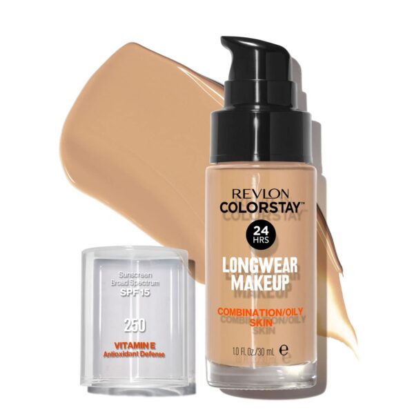 Revlon Colorstay Liquid Foundation Makeup for Combination/Oily Skin SPF 15, Longwear Medium-Full Coverage with Matte Finish, Fresh Beige (250), 30 ml (Pack of 1), 250 Fresh Beige