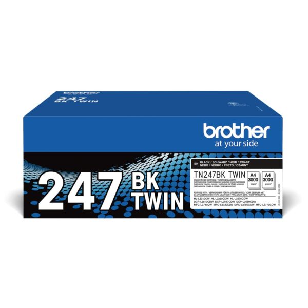 BROTHER, TN-247BKTWIN Toner Cartridge, Black, Twin Pack, High Yield, Includes 2 x Toner Cartridges, Genuine Supplies