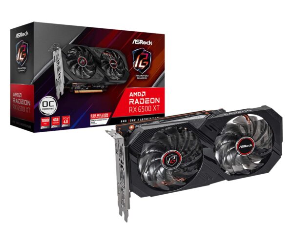 Asrock Radeon RX 6500 XT Phantom Gaming 4GB OC GDDR6 Graphics Card, RDNA2, AMD FidelityFX, 1024 Streams, 2820MHz Boost