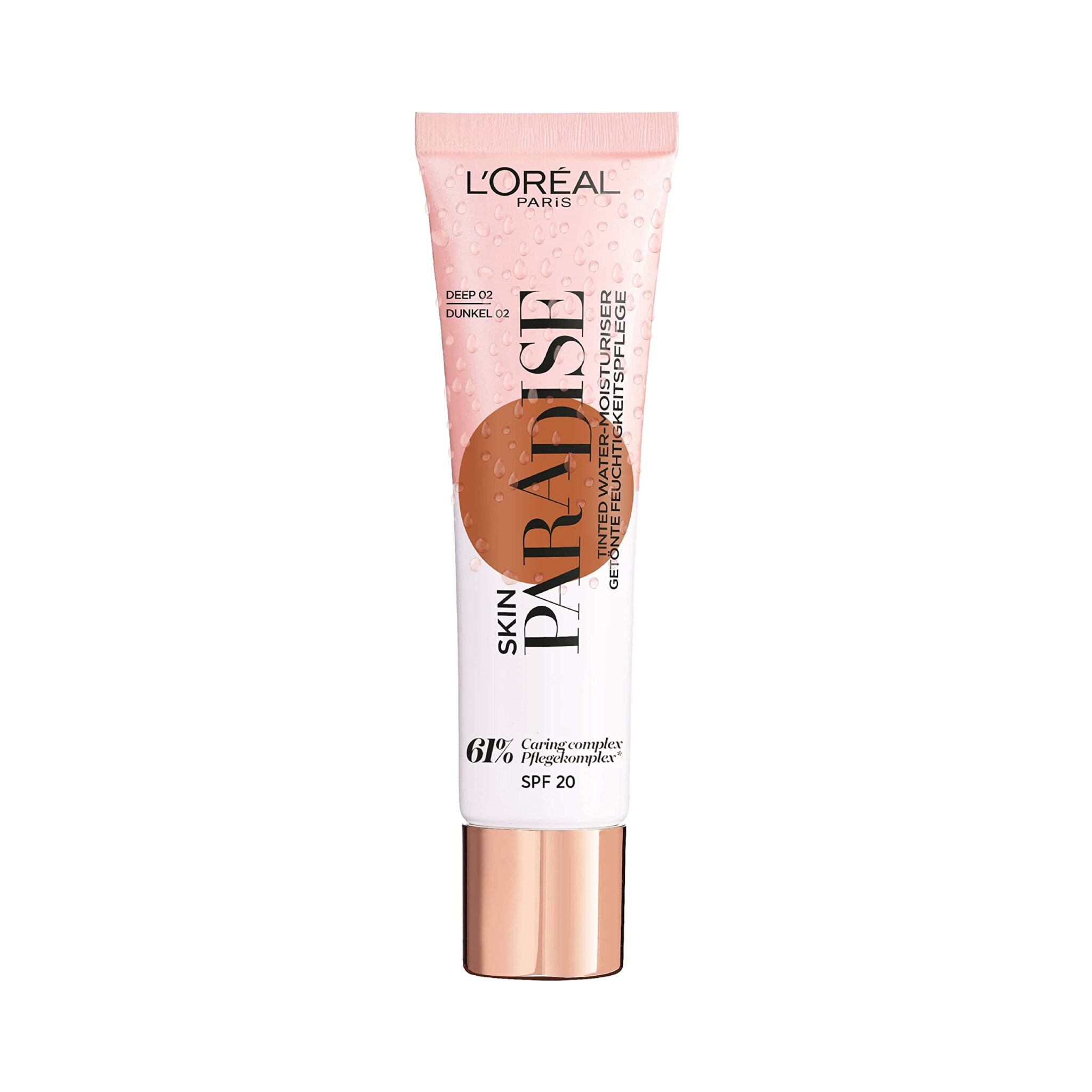 L'Oreal Paris Skin Paradise Tinted Moisturiser, Up to 24h hydration, SPF20, 02 Deep, 0.039 kg