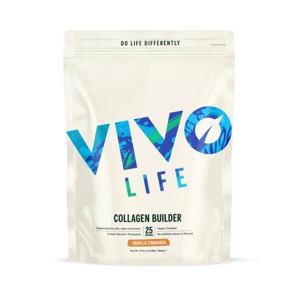 Vivo life - Plant Protein Collagen Builder with Vitamin C, Amino Acids and Hyaluronic Acid, Support Healthy Hair, Skin & Nails, Vegan, 900g (Vanilla & Cinnamon)