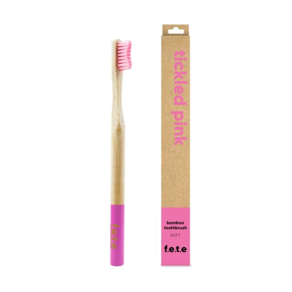 f.e.t.e | Tickled Pink Bamboo Toothbrush | Biodegradable & Compostable Handle | Recyclable Soft Bristles | Sustainable | Vegan