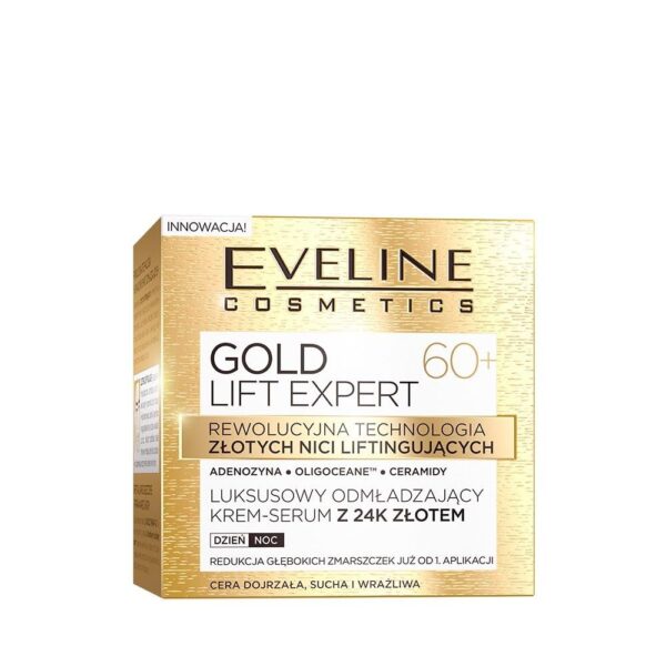 Eveline Cosmetics Gold Lift Expert Luxury Rejuvenating 24k Gold Serum Cream for Mature, Dry & Sensitive Skin - Day & Night Lifting Treatment with Collagen-Boosting Technology